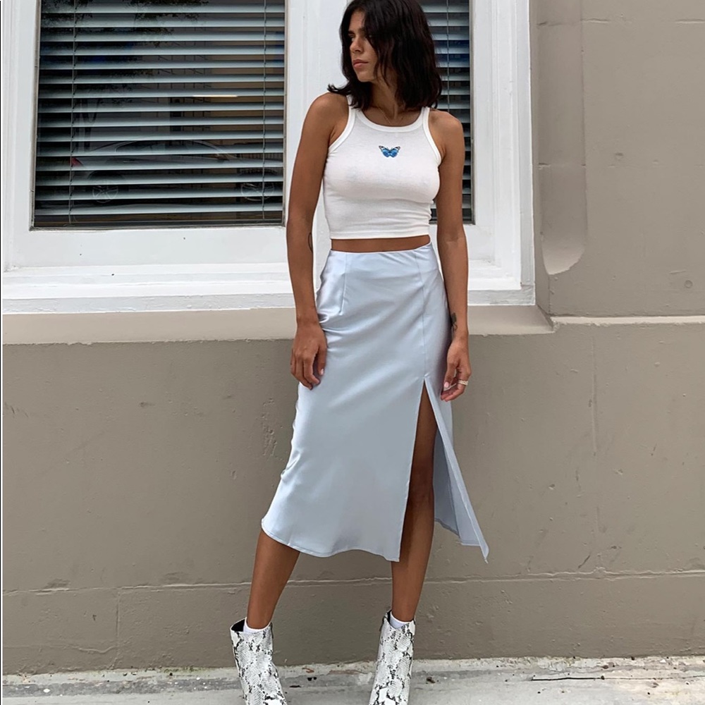 Princess Polly CHARLIZE MIDI SKIRT ICE BLUE SZ 2